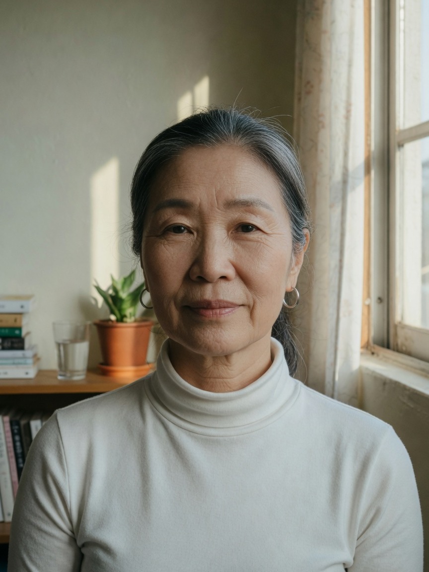 AI age progression example, portrait about age 65