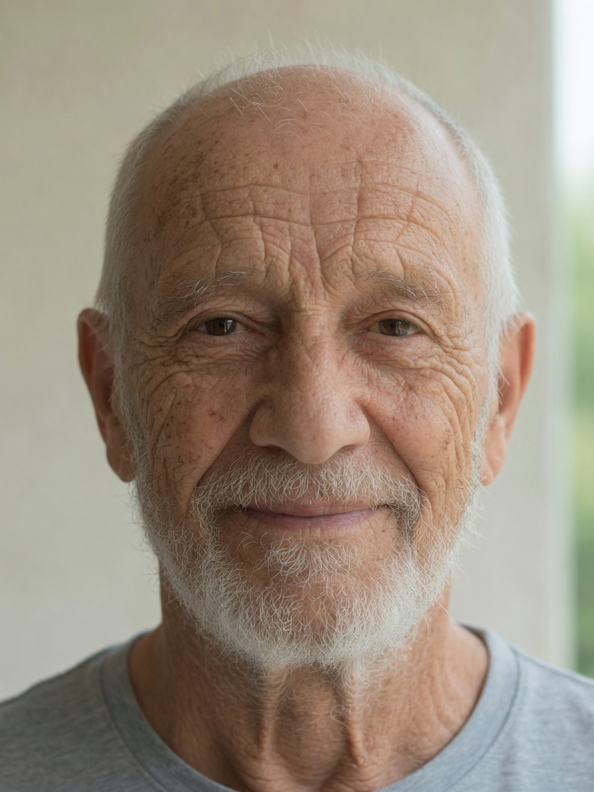 Face aging AI example, portrait about age 80